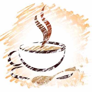 Hot coffee image on the side of many disposable coffee cups