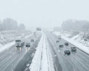 Winter driving conditions on divided highway